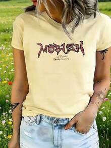 Women's T-Shirt, Mobzeh Style, Light Everyday Wear - 卡其色 - 查看 1