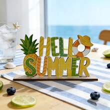 2D平面裝飾，可選1件「SUMMER VIBES」裝飾或1件「HELLO SUMMER」裝飾，熱帶海灘風木製裝飾，適合派對裝飾與日常擺飾，適用於客廳咖啡桌、臥室窗台、餐桌 - B - 查看 1