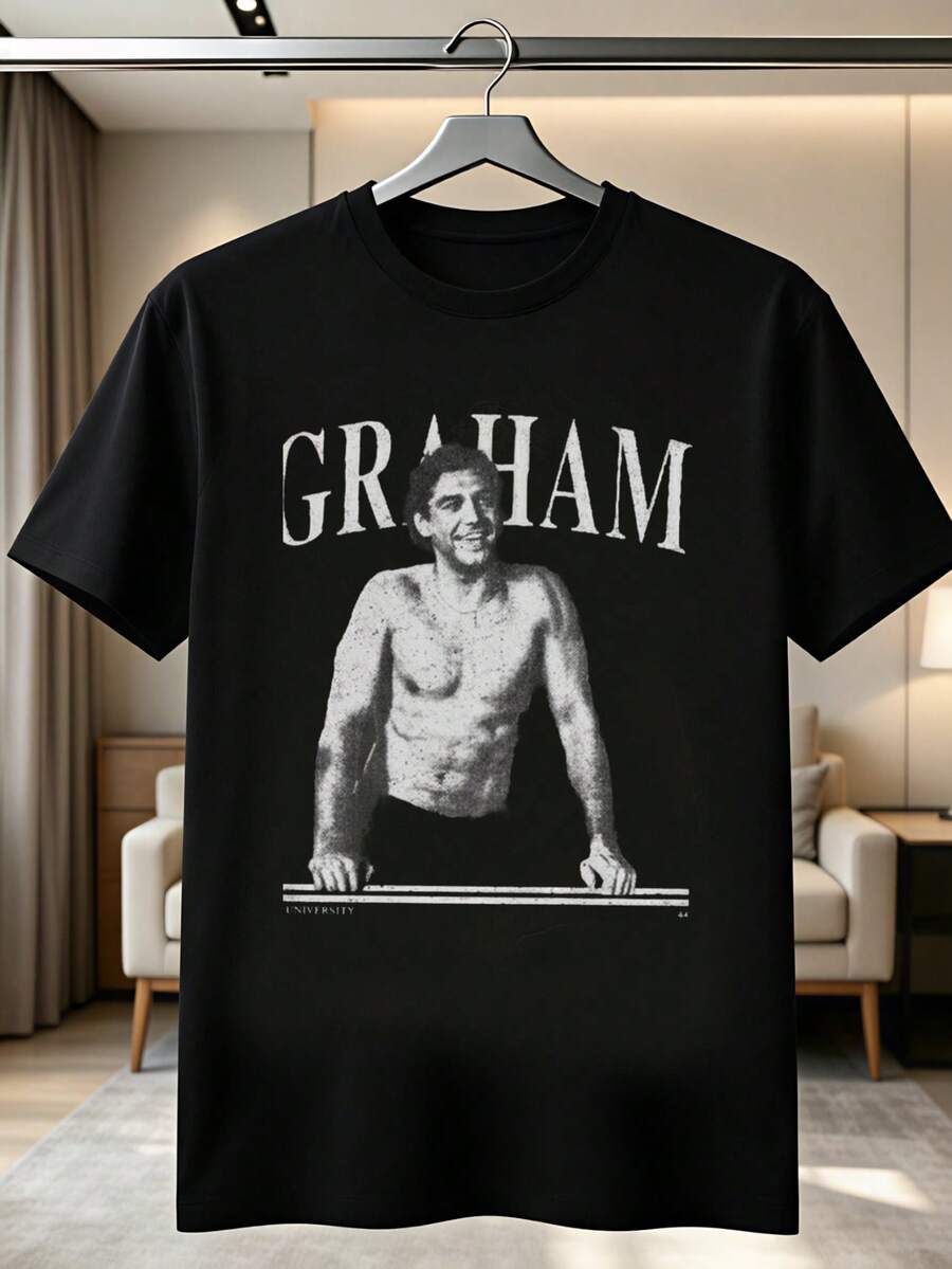 Briar University Hawks Hockey Team Jersey - Vintage Garrett Graham Briar Hockey Jersey, Casual Crew Neck T-Shirt With Hawks Print, Machine Washable - 黑色 - 查看 1