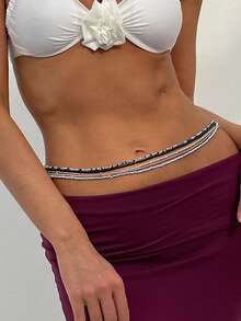 Vacation Style Sexy Mesh Waist Chain Set - Women's Beaded Beach Body Chain - Multicolor - View 2