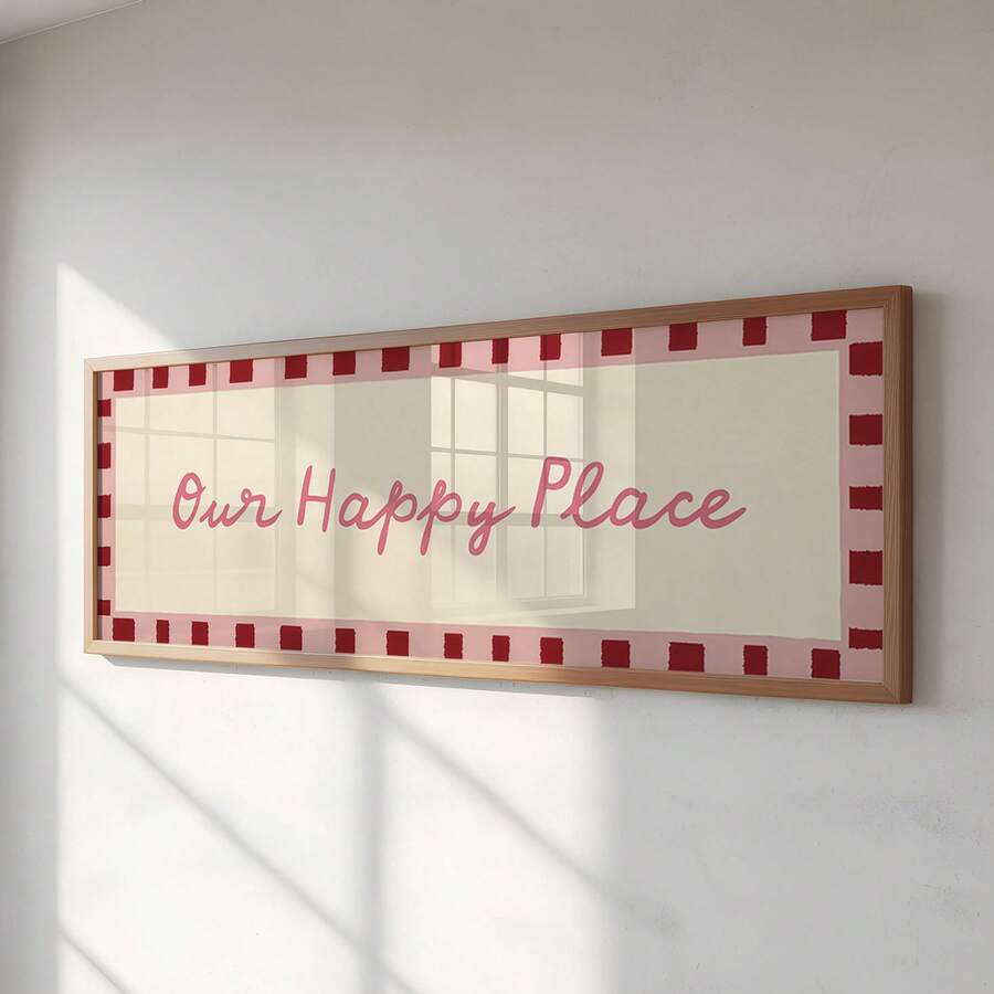 1件無框「Our Happy Place」玄關牆面藝術海報印刷,適合公寓客廳、臥室、宿舍、派對禮物、房間裝飾、牆面印刷 - 字體 - 查看 1