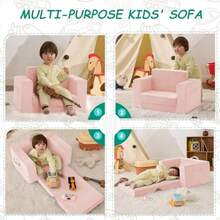 Sofá para niños Silla 2 en 1 para niño pequeños de 1 a 3 años Silla Convertible para niños sofá Plegable para niños pequeños sillones para niño y niñas Tejido Polar Coral Suave - Rosado - Ver 7