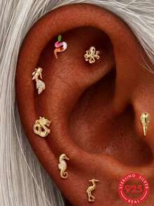 S925 Sterling Silver 16g Mini 3D Gold Ladybug Cartilage Stud Earrings, Gold-Tone Conch Ear Studs, Small Mini Ear Studs - Gold - View 15