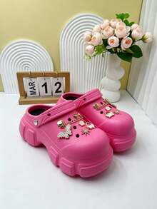 Women's EVA Anti-Slip Soft Thick Sole Sandals With Cartoon Accessories, Suitable For Vacation, Casual Gatherings And All Indoor And Outdoor Occasions, Providing A Fashionable And Comfortable Wearing Experience - Hot Pink - View 3