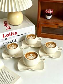 6set/1set Taza de café y platillo de tulipán crema 90ML Taza de espresso, cerámica resistente al calor, gruesa y fácil de limpiar, perfecta para servir espresso y café árabe. Estas tazas de café estilo saudí son ideales para el té de la tarde, cafeterías y uso en la cocina - un gran regalo. Adecuado para el té de la tarde en el hogar, beber en la oficina - Multicolor - Ver 5