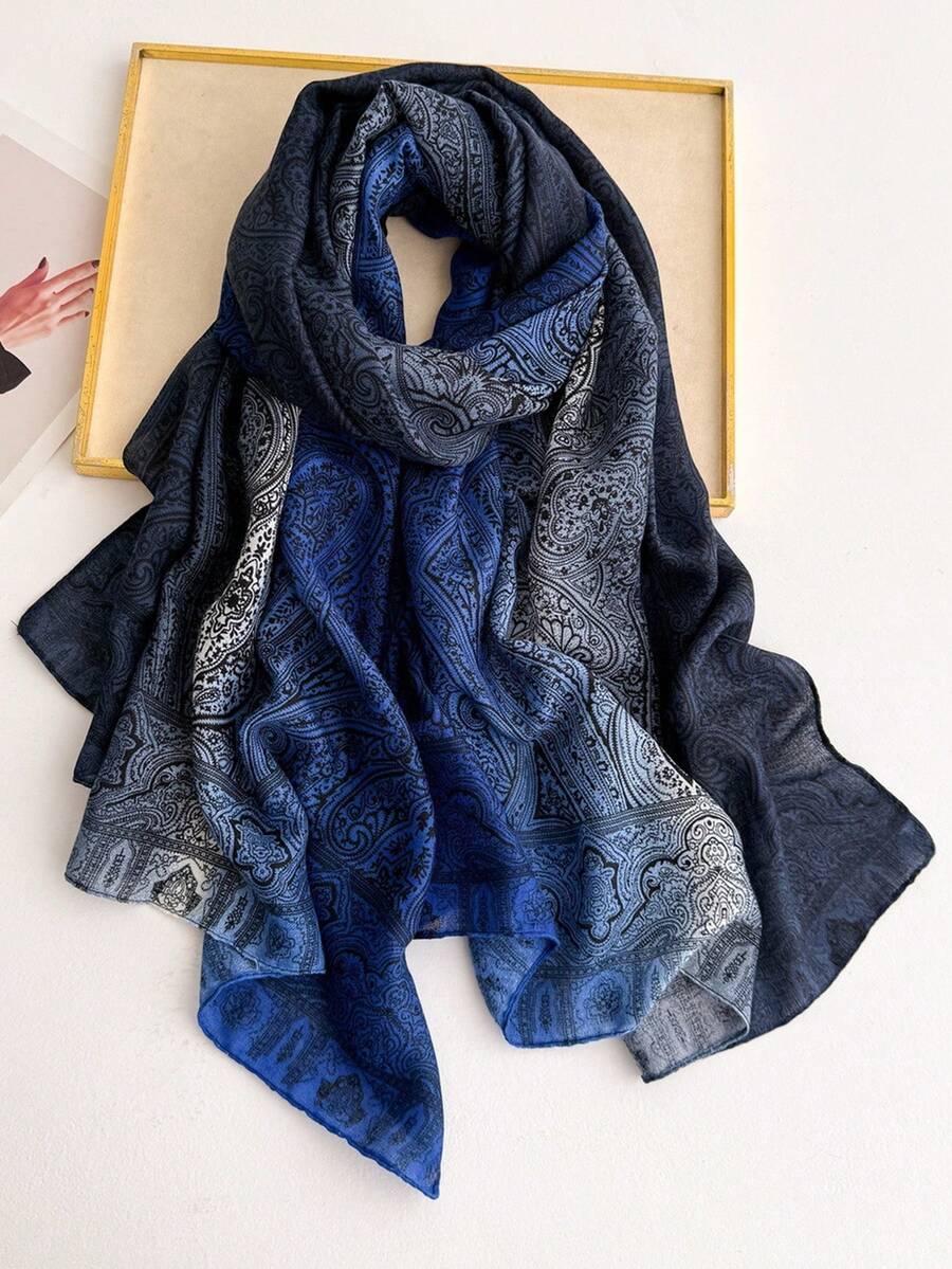 1pc Women's Polka Dot Print Oversized Scarf, Satin Soft Skin-Friendly Shawl Scarf, Spring/Summer Sun Protection Beach Long Scarf - Cashew Gradient Blue - View 1