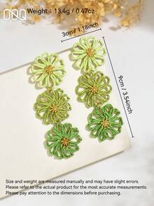 OOQ 1 par de pendientes de rafia tejida a mano con degradado de flores estilo bohemio de vacaciones, diseño de nicho de verano minimalista premium estilo Ins con borlas florales, adecuados para el uso diario de mujeres, vacaciones y fiestas - Verde - Ver 2