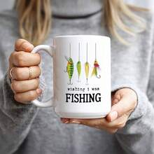 Wishing I Was - Taza de caf divertida de cermica de 15 onzas, Wishing I Was Fishing Coffee Mug, regalos de pescador, regalos de mordaza para hombres - Deseando que estuviera pescando - Ver 4