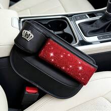 1pc Crown Diamond Sequin Side Gap Storage Bag, Sequin Rhinestone Car Seat Frog Membrane Storage Box With Cup Holder, PU Leather Elegant Car Accessory Multi-Function Storage Bag For Driver Side, Fashionable, Beautiful And Practical | Decorative Car Accessory - Passenger Seat - View 10