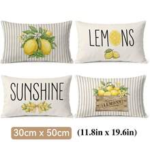 4 Stück erfrischende gestreifte Zitronen-Themen Pfirsich-Samt einseitig bedruckte Kissenbezüge, 100% Polyester, Wohnzimmer Sofa Schlafzimmer Dekoration, nur Kissenbezüge, 40x40cm/45x45cm/50x50cm - Mehrfarbig 06 - Übersicht 13