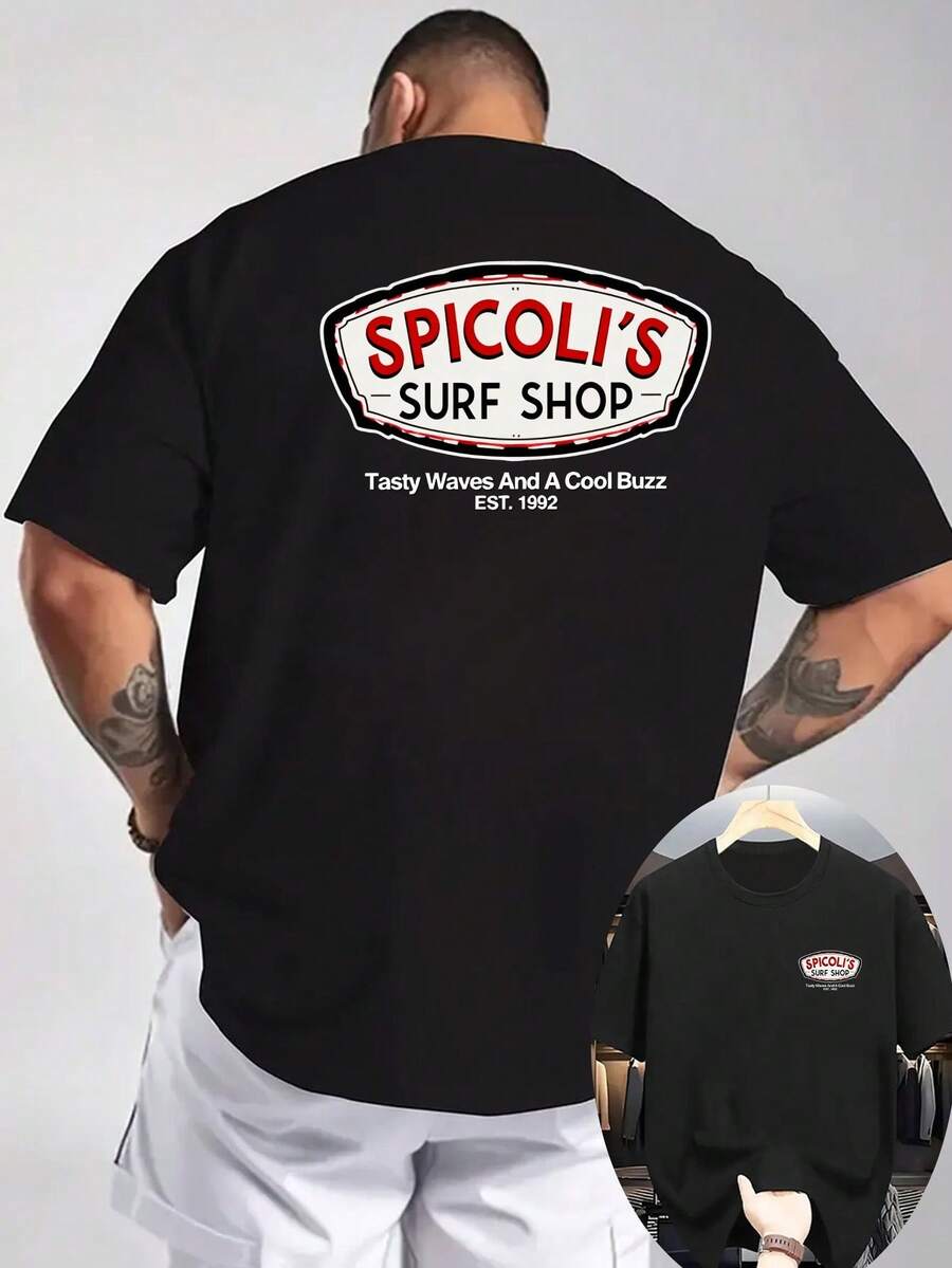 Camiseta de manga corta casual para hombre, novedad de verano 2026, cuello redondo, estampada por ambos lados, tejido de punto, fresca y cómoda, adecuada para actividades al aire libre, cami - Negro - Ver 1
