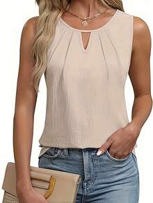 [Camiseta sin mangas para negocios] Camiseta sin mangas informal para negocios para mujeres, diseñada para un ajuste holgado y cómodo durante el verano. - Blanco - Ver 7