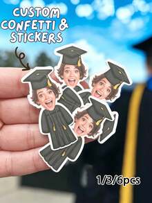 1/3/6pcs Confetti 2025 Graduation Personalized Portrait Photo Stickers,Assorted Sizes Custom Photo Prints.Durable Reusable,Stylish Colorful Cartoon Decals For Party Favors & Gift Tags.Unique Personalized Gifts For Him/Her,Fit Home,Garden,Office Decor - Multicolor - View 4