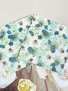20/40pcs Light Mint Blue Watercolor Floral Print Disposable Paper Napkins, Suitable For Holiday Parties, Table Decor, Summer Beach Parties, Weddings, Birthday Parties And Table Atmosphere Arrangement - Multicolor - View 6