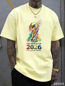 [Official FIFA World Cup Licensed]World Cup T-Shirt, Unisex, 2026 Football Jersey, USA, Canada, Mexico Styles, Fan Gift, Fan Apparel, Single Piece - 黃色 - 查看 3