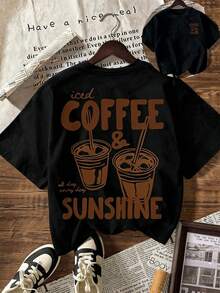 COFFEE CLUB Graphic T-Shirt, Women's Casual Round Neck Short Sleeve T-Shirt, Suitable For Summer, Vacation, Beach - Black - View 2