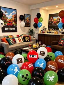 Minecraft Latex Balloons - Game Party Balloon Decorations - Boy Game Birthday Decorations - Pixel World Kids Birthday Party Decoration Balloons - Multiple Styles - View 9
