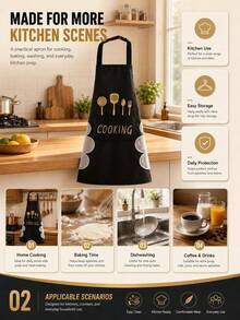 Delantal de cocina para mujer con bolsillos para secarse las manos, bolsillo grande, impermeable, ideal para cocinar y hornear, ideal para chef, jardinero, panadero, florista, pintor, barista, uniformes y utensilios de cocina. Delantal estampado en blanco y negro. - Blanco y Negro - Ver 3
