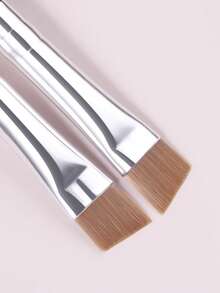 ronshadow 4pcs Black & Silver Dual-Ended Eyebrow & Eyelash Brush Set, One End Spiral Spoolie, One End Angled Blade Brow Brush, 2-In-1 Wild Brow Grooming & Filling Makeup Brush - Black - View 4