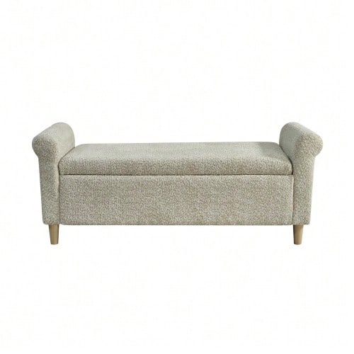 Footstool With Storage Space, Fabric-Covered Footrest With Hinged Lid, Compact Scandinavian-Style Stool For Living Room Or Bedroom - 駝色 - 查看 1