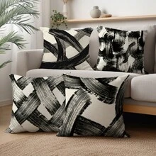 4pcs Vintage Abstract Ink Brush Stroke Pattern Cushion Covers, Single-Sided Printed Skin-Friendly Peach Skin Velvet Material, 45*45CM Pillow Covers Suitable For Room Decor, Indoor Sofa Living Room Decor, Party Decor, Decorative Cushion Covers Gift - Multicolor - View 3
