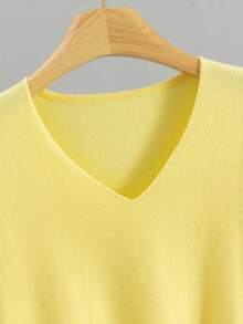 GIGOGOU Women's Basic Knit Pullover Sweater For Autumn/Winter, Soft And Comfortable V-Neck Casual Knit Top, Minimalist Style Yellow Fall - Yellow - View 8