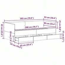 vidaXL Tagesbett, Gästebett mit 3 Schubladen mit Rollen, Schlafsofa für Schlafzimmer, Bettsofa Sofabett Daybed Bett, Helle Eiche 90x200cm Holzwerkstoff - Helles Eichenholz - Übersicht 3