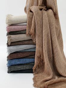 1pc Women's Solid Color Modal Fabric Pleated Tassel Scarf, Casual Daily Headscarf, Sun Protection & Warmth Shawl Scarf Suitable For Dresses - Multicolor - View 4