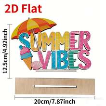 2D平面裝飾，可選1件「SUMMER VIBES」裝飾或1件「HELLO SUMMER」裝飾，熱帶海灘風木製裝飾，適用於派對裝飾與日常擺飾，客廳咖啡桌、臥室窗台、餐桌 - A - 查看 2