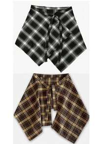 New Plaid One-Piece Waist Skirt With Decorative Drawstring, Unisex High Waist, Ruffle Hem, For Family Matching Outfits, Autumn/Winter. - Multicolor - View 24