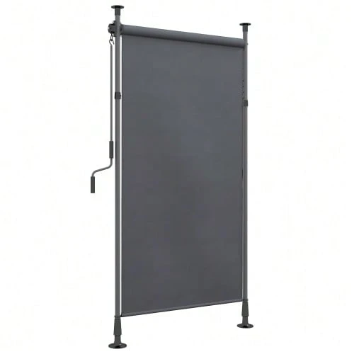 Vertical Awning/Balcony Blind 150 X 220-310cm With Crank, Weatherproof Balcony Privacy Screen Made Of Polyester In Dark Grey For Garden - 深灰色 - 查看 1