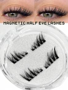 Asiteo A Pair Magnetic Eyelash,Short Magnetic Lashes Natural Cat Eye Makeup Effect,Reusable,Suitable For Natural Daily Makeup Effect,Beginner-Friendly Magnetic Eyelashes,Half Lashes - Black - View 1