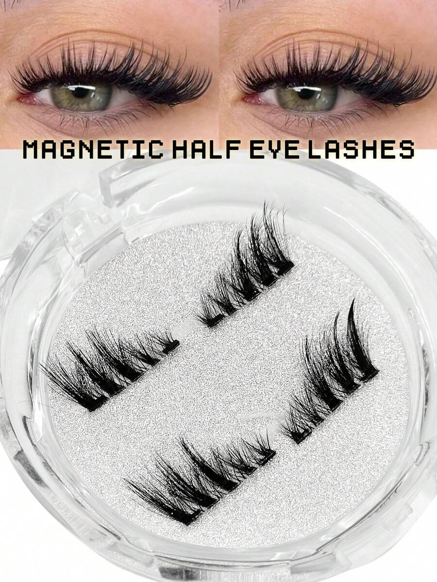 Asiteo A Pair Magnetic Eyelash,Short Magnetic Lashes Natural Cat Eye Makeup Effect,Reusable,Suitable For Natural Daily Makeup Effect,Beginner-Friendly Magnetic Eyelashes,Half Lashes - Black - View 1