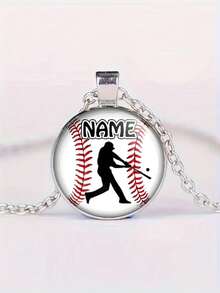 suteyi Individuell gestaltete Baseball-Handschuh-Umriss-Halskette, Football/Basketball mit eingraviertem Namen - Einzigartiger Sport-Anhänger für Baseballspieler, perfektes Geburtstags-/Spieltaggeschenk - Silber - Übersicht 3
