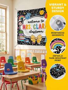 1pc Custom Text Welcome To Classroom Tapestries, Personalized Teacher Name Tapestry, Back To School Gift, Classroom Welcome Sign - Multicolor - View 2