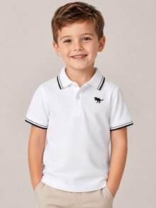 Boys' Contrast Trim Short Sleeve Polo Shirt - White - View 3