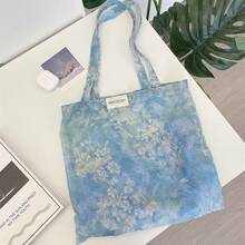 Bolso Tote Floral Colorido con Acabado Texturizado, Bolso Estilo Coreano para Niñas para la Escuela y el Desplazamiento con Gran Capacidad Bolso de Hombro - Multicolor - Ver 5
