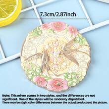1/2pcs Chinese Style Makeup Mirror Set, Round Floral & Bird Pattern Handheld Mirror, Vintage Enamel Portable Makeup Mirror With Protective Case, Elegant Portable Beauty Accessory, Suitable For Daily Makeup, Travel, Vanity And Gift - Multicolor - View 2