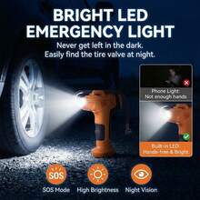 Pompa Ban Portabel, Kompresor Udara Tanpa Kabel, Pompa Ban Elektrik untuk Mobil, Sepeda Motor, Sepeda & Bola Olahraga, Pompa Ban 150PSI dengan Pengukur Tekanan Digital, Pengisian Cepat, Mati Otomatis, Lampu LED, 7.4V 1500MAH - Wireless - View 6