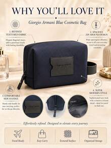 Giorgio Armani Armani 藍色化妝包，13*21cm，高級質感，耐用耐磨，主隔層附內部分隔，收納有序，便攜式，適合個人使用或送禮 - 藏蓝色 - 查看 5