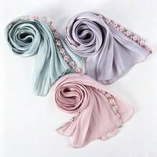 1件女款頭巾披肩，花卉刺繡蕾絲飾邊圍巾，蕾絲飾邊，適合派對、婚禮、節慶、睡袍搭配 - 多色2 - 查看 8