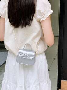 Bowknot Mini Handbag, Pearl Chain Crossbody Bag, Girly Versatile Small Square Bag - Multicolor - View 11