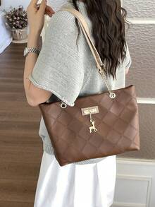 Personalized Large Capacity Women's Bag 2026 New Style Fashion Commuter Vintage Chain Handle Shoulder Bag Embossed Print Tote Bag - Brown - View 7