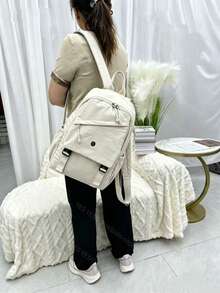 Women's Oxford Backpack - Large Capacity - 39 Cm High - With Multiple Compartments For School, Travel And Work - Creamy White - View 3