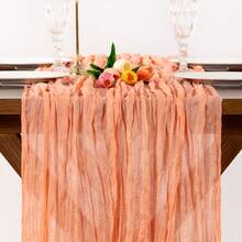 1pc Coral Twisted Table Runner, Rustic Spring Tablecloth (Approx. 90*400cm) Bohemian Style Home Decor Wedding Baby Shower Birthday Party - Coral Pink - View 5