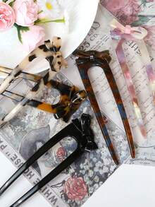 1件女款法式復古優雅休閒醋酸髮簪，豹紋動物印花蝴蝶結高端髮髻髮飾，簡約優雅髮夾髮簪髮髻固定器，適合日常與節日使用，女性節日禮物，髮飾髮簪 - 多色C - 查看 3
