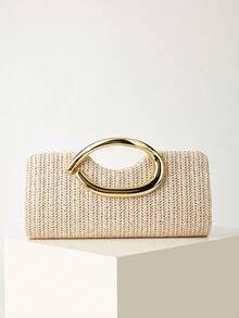 AIBBYDAR Women's Clutch Bag Beach Bag Straw Woven Bag Summer Essential Holiday Essential Beach Holiday Vacation Season Versatile Women's Crossbody Bag Women's Bag Makeup Bag Casual Minimalist Vacation Essential - Beige - View 3