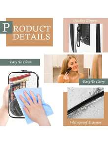 24/12/9/6/3 Transparent PVC Zipper Makeup Bag - High Quality Cosmetic And Toiletry Storage Bag, Suitable For Travel, Bathroom And Vacation Essentials (Medium Size, Transparent), Bathroom Accessories - Black - View 3