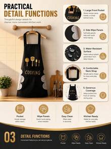 Delantal de cocina para mujer con bolsillos para secarse las manos, bolsillo grande, impermeable, ideal para cocinar y hornear, ideal para chef, jardinero, panadero, florista, pintor, barista, uniformes y utensilios de cocina. Delantal estampado en blanco y negro. - Blanco y Negro - Ver 4