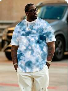 Plus Size Men's Ombre Print Short Sleeve T-Shirt, Casual 3D All-Over Print Plus Size Tee For Summer, Versatile For Daily Wear And Workout, Street Style Top - Multicolor - View 1
